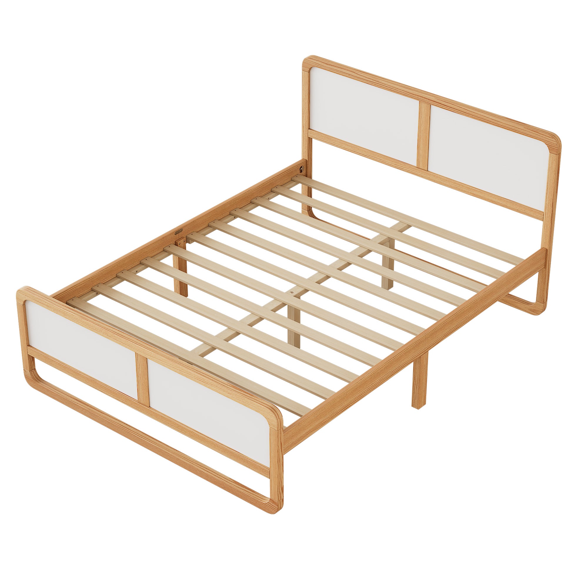 Modern White & Walnut Queen Bed Frame