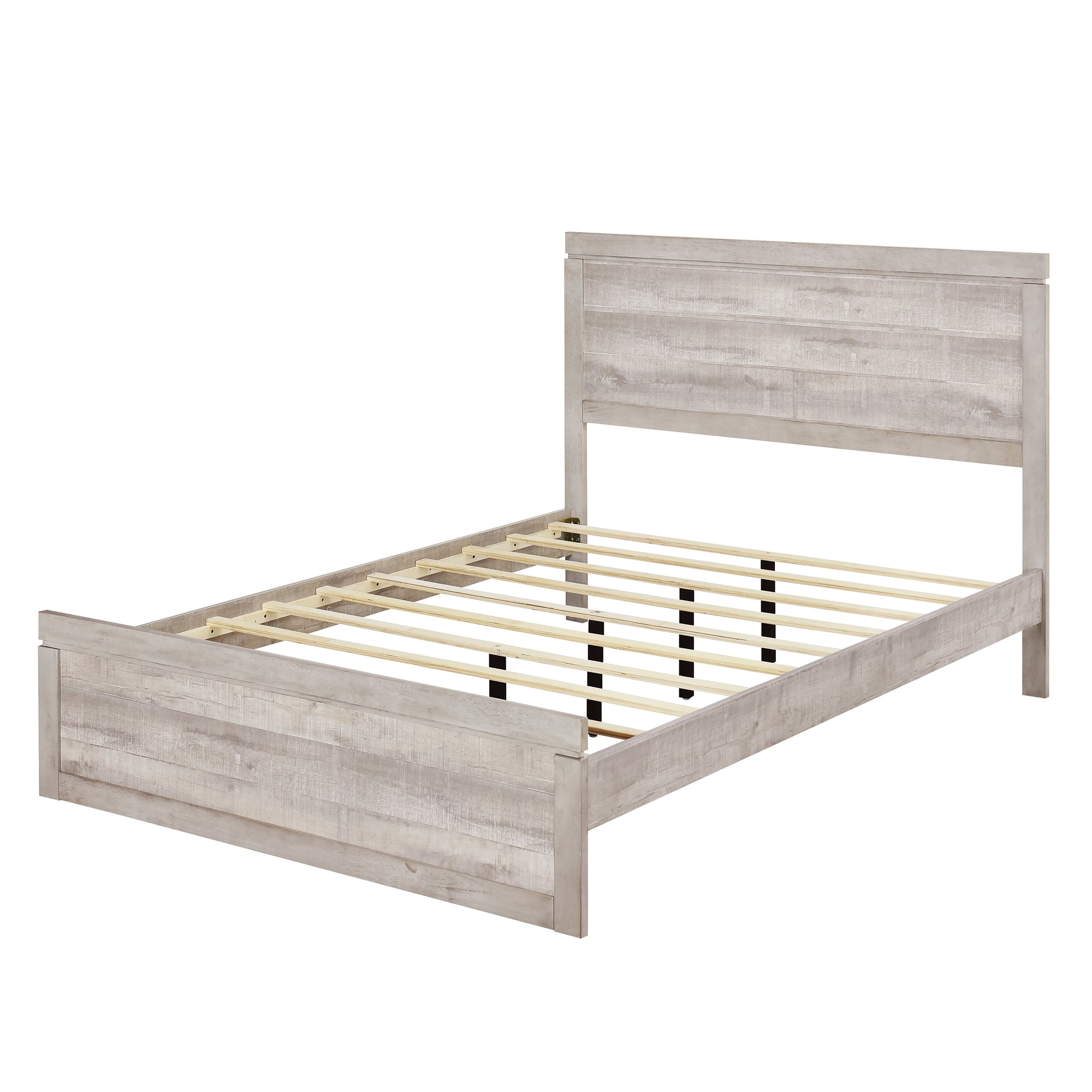 Full Size Farmhouse Style Pine Wood Platform Bed Frame in Rustic White