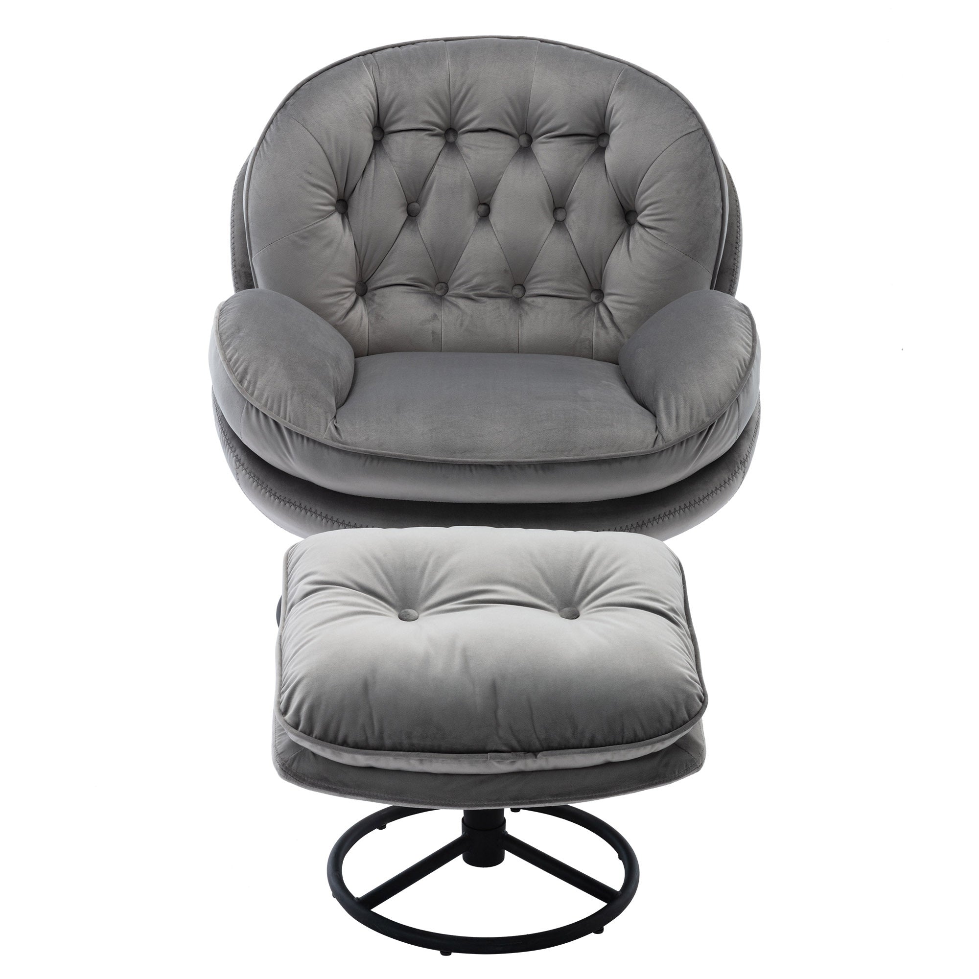 Gray Upholstered Accent Chair with Ottoman