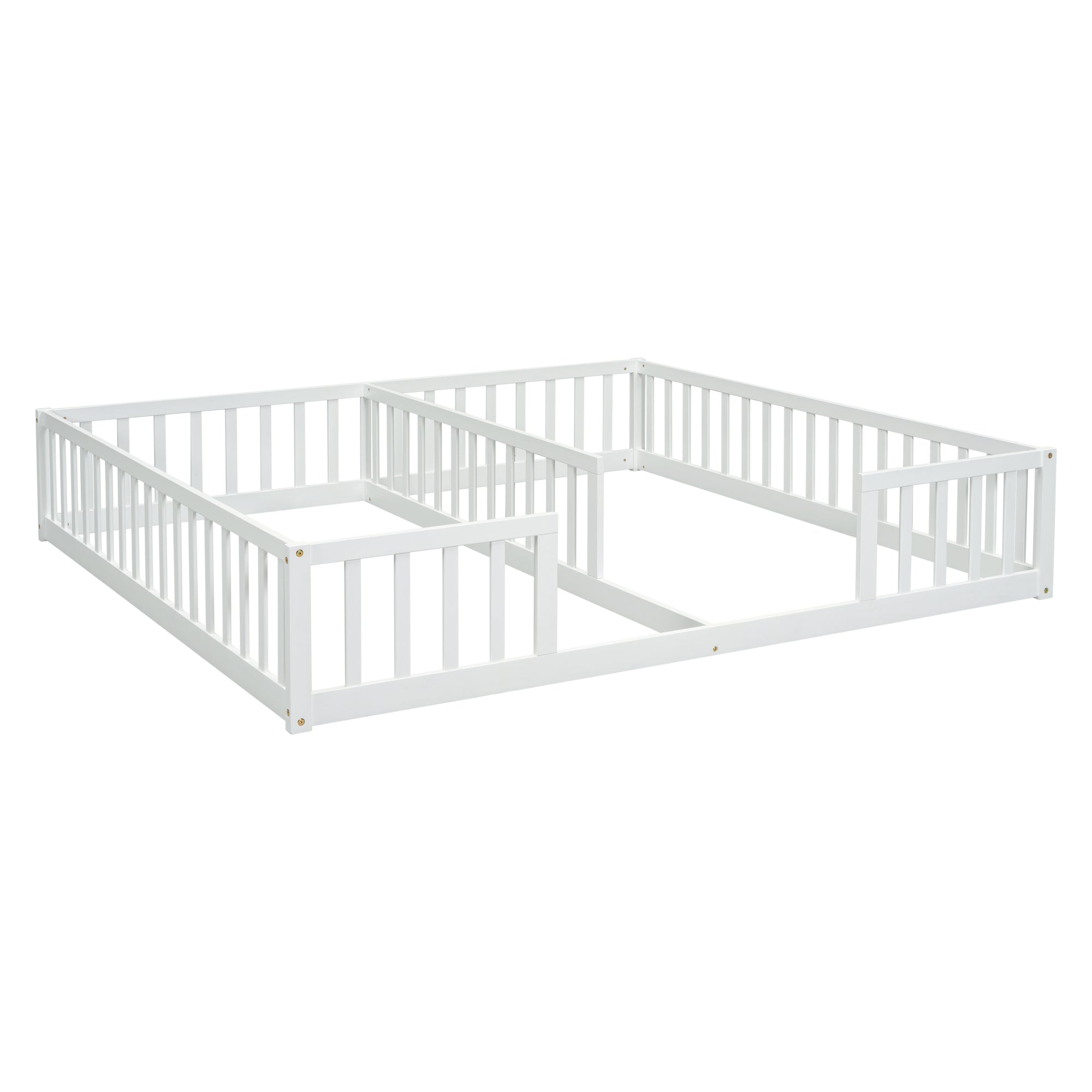 White Double Twin Floor Bed with Guardrails