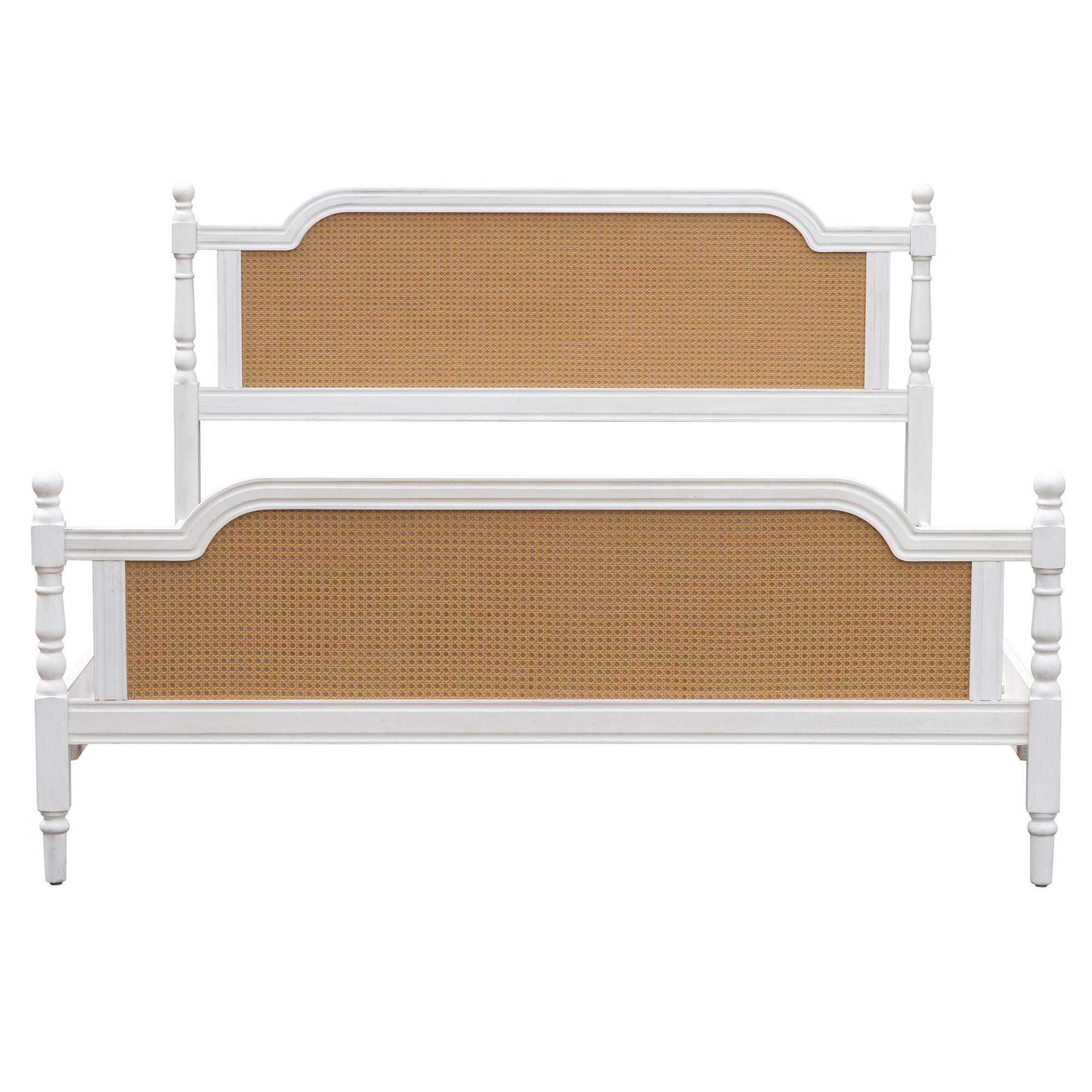 Queen Size Rattan Bed Frame in Antique White