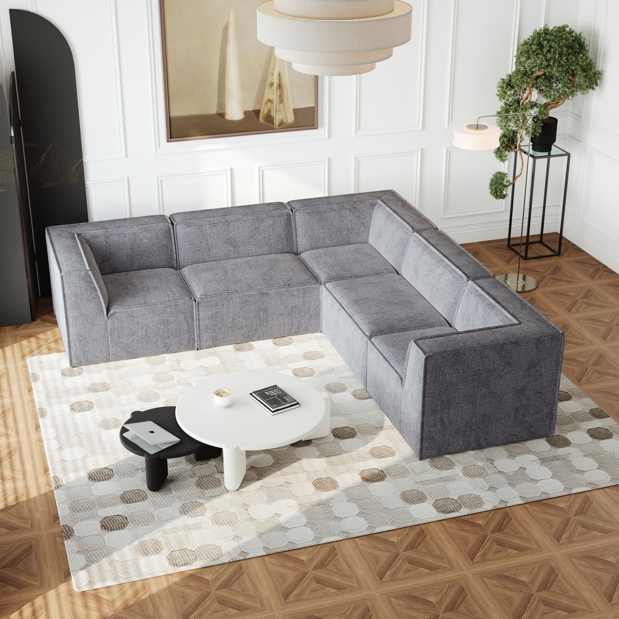 Kinshasa 5-Seat Modular Chenille Sofa in Gray