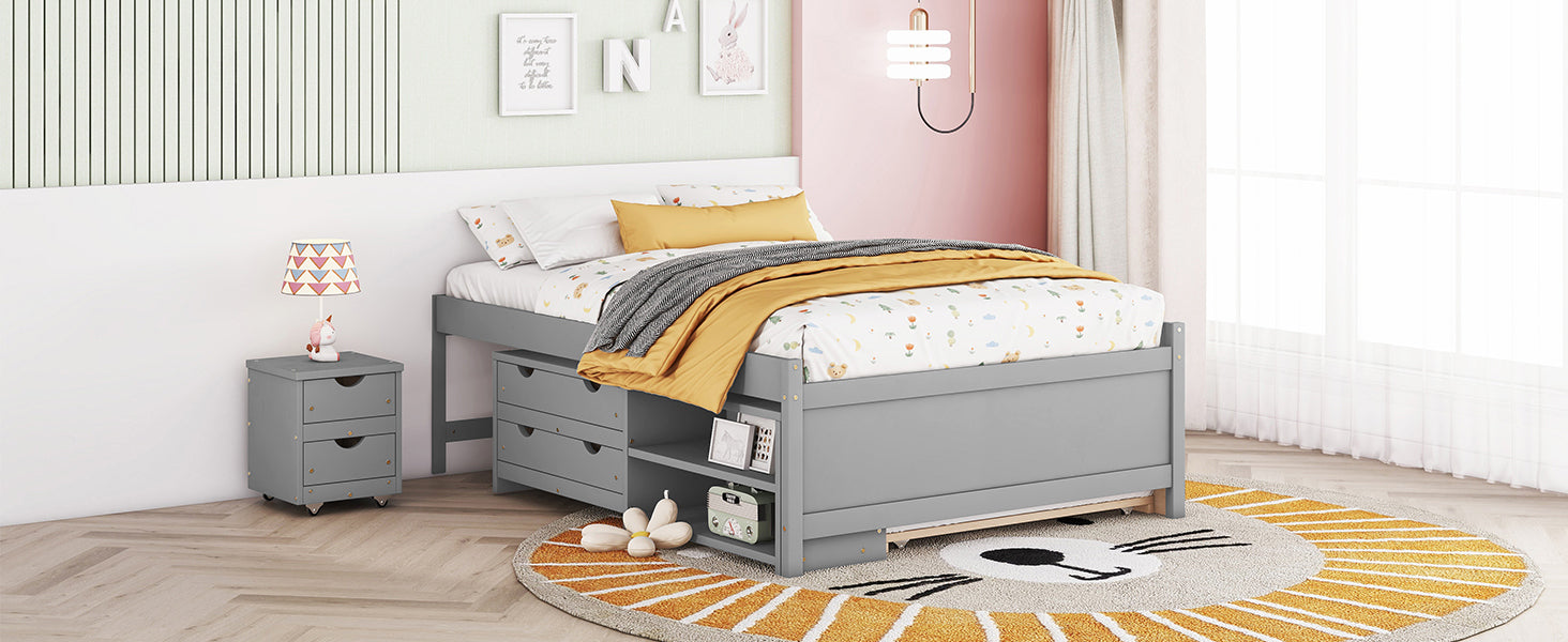 Versatile Full Bed with Trundle, Under-Bed Storage Box, and Nightstand