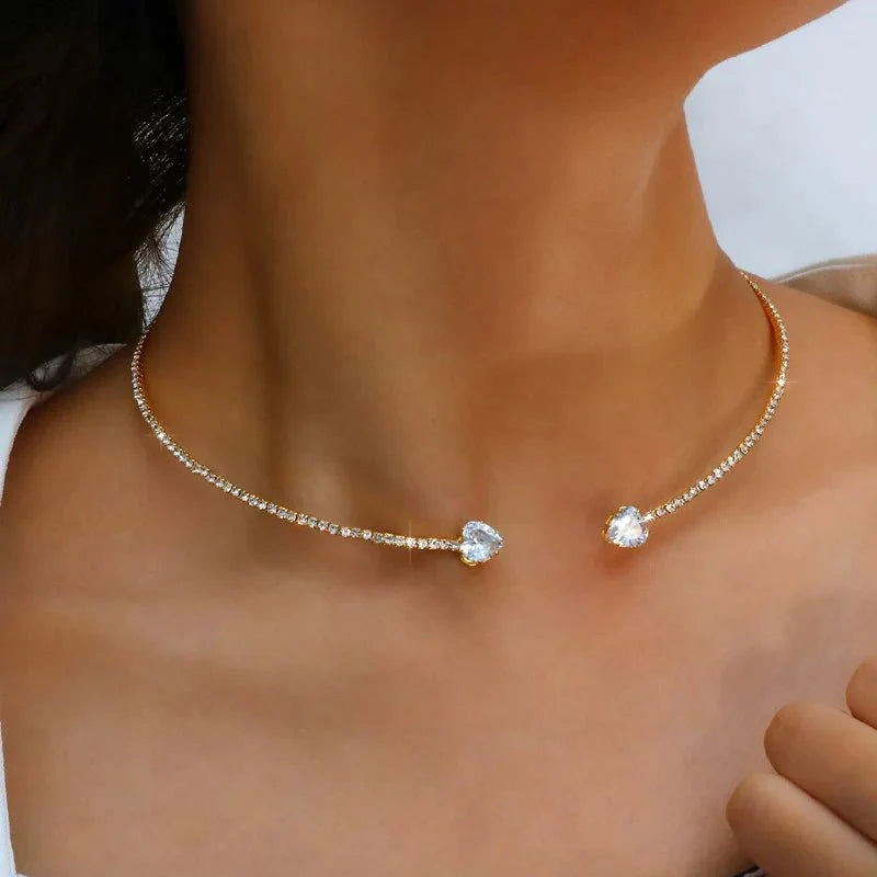 Diamond heart open choker necklace 899553