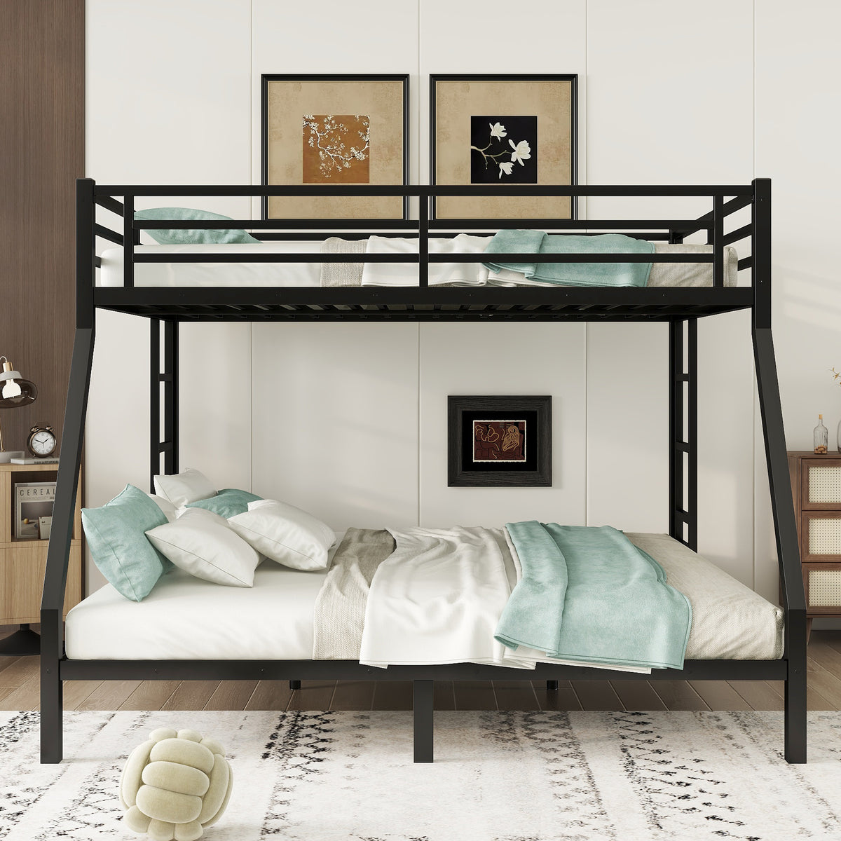 DOEHL Bunk Beds Default Noise Reduced Metal Queen Over King Bunk Bed in Black