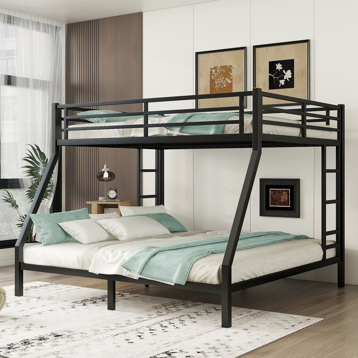 DOEHL Bunk Beds Default Noise Reduced Metal Queen Over King Bunk Bed in Black
