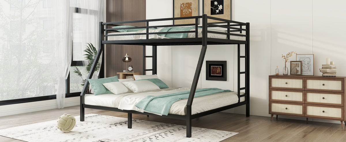 DOEHL Bunk Beds Default Noise Reduced Metal Queen Over King Bunk Bed in Black