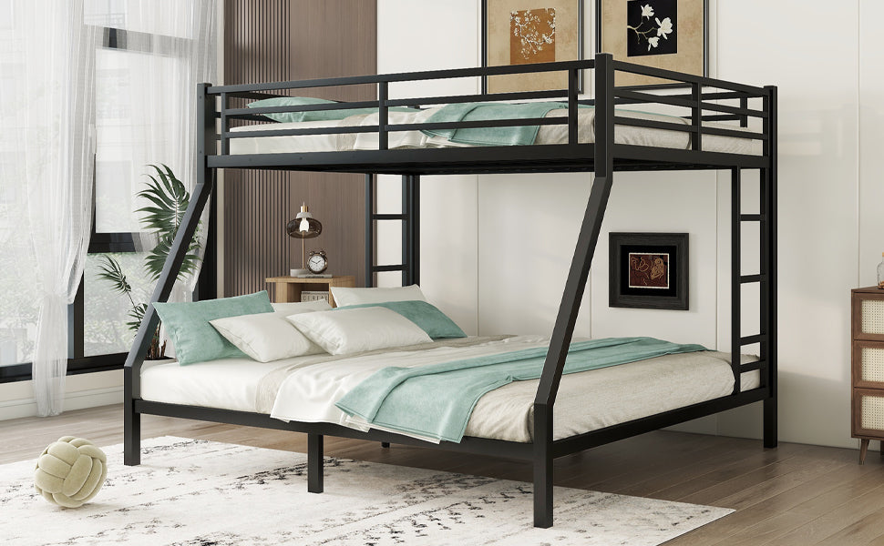 DOEHL Bunk Beds Default Noise Reduced Metal Queen Over King Bunk Bed in Black