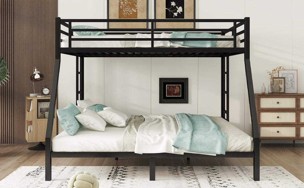 DOEHL Bunk Beds Default Noise Reduced Metal Queen Over King Bunk Bed in Black