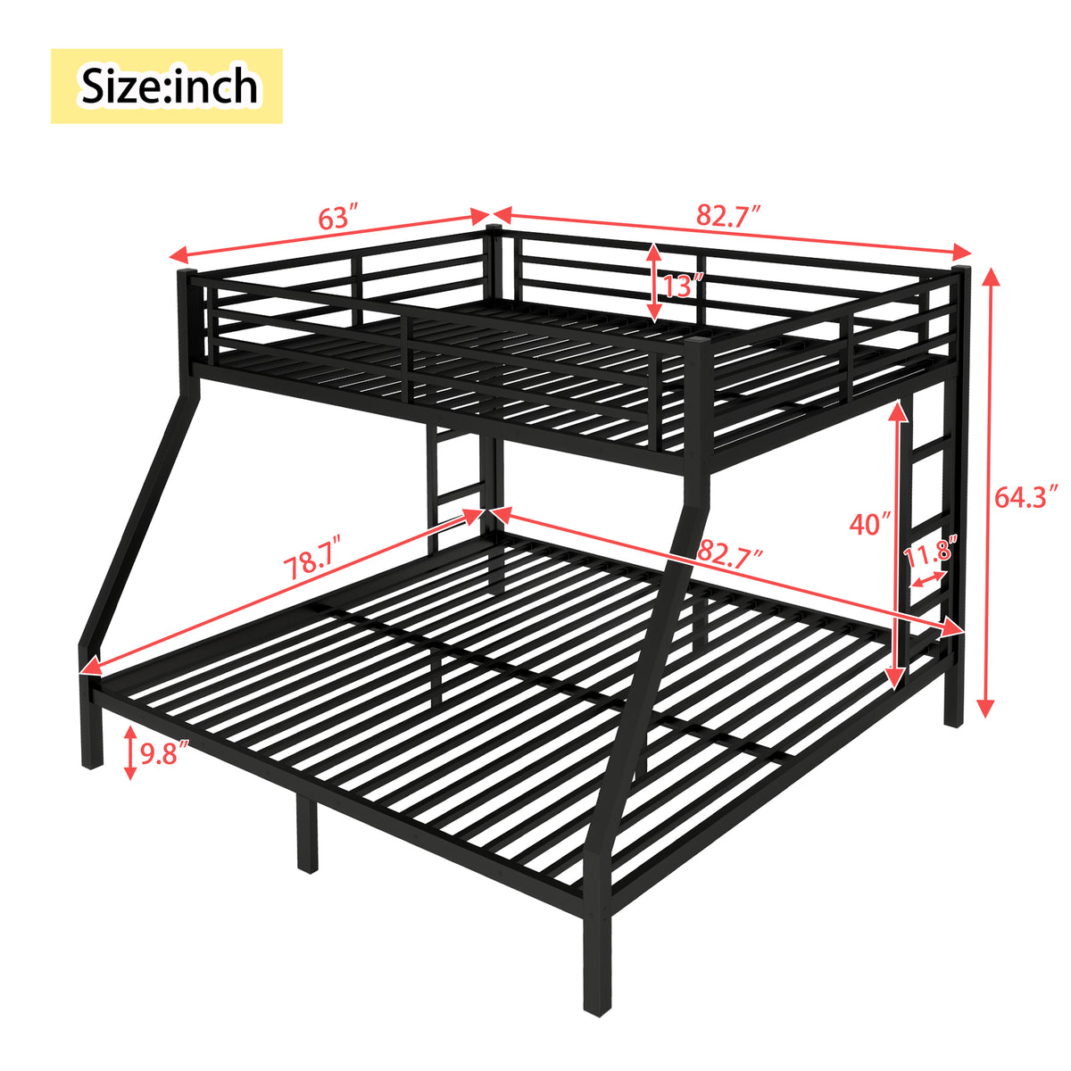 DOEHL Bunk Beds Default Noise Reduced Metal Queen Over King Bunk Bed in Black