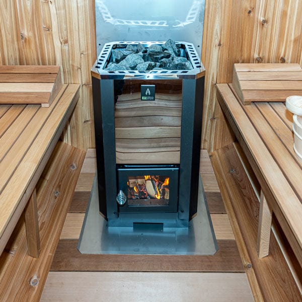 DUNDALK LEISURECRAFT Karhu Wood Burning Sauna Heater with Rocks / No Chimney &amp; Heat Shield Dundalk - CT Georgian Cabin Sauna with Changeroom - CTC88CW