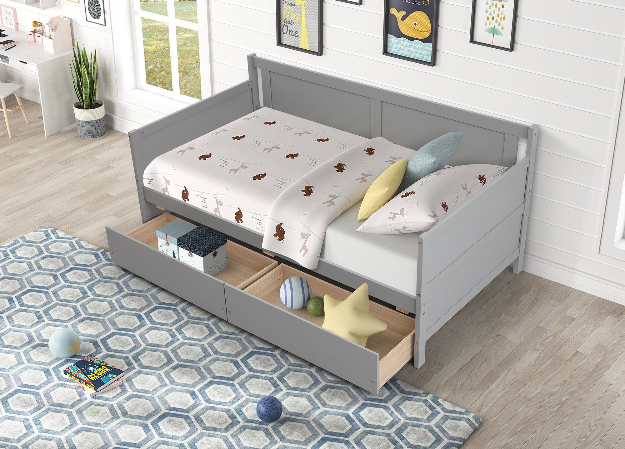 Gray Twin Daybed with Storage Drawers