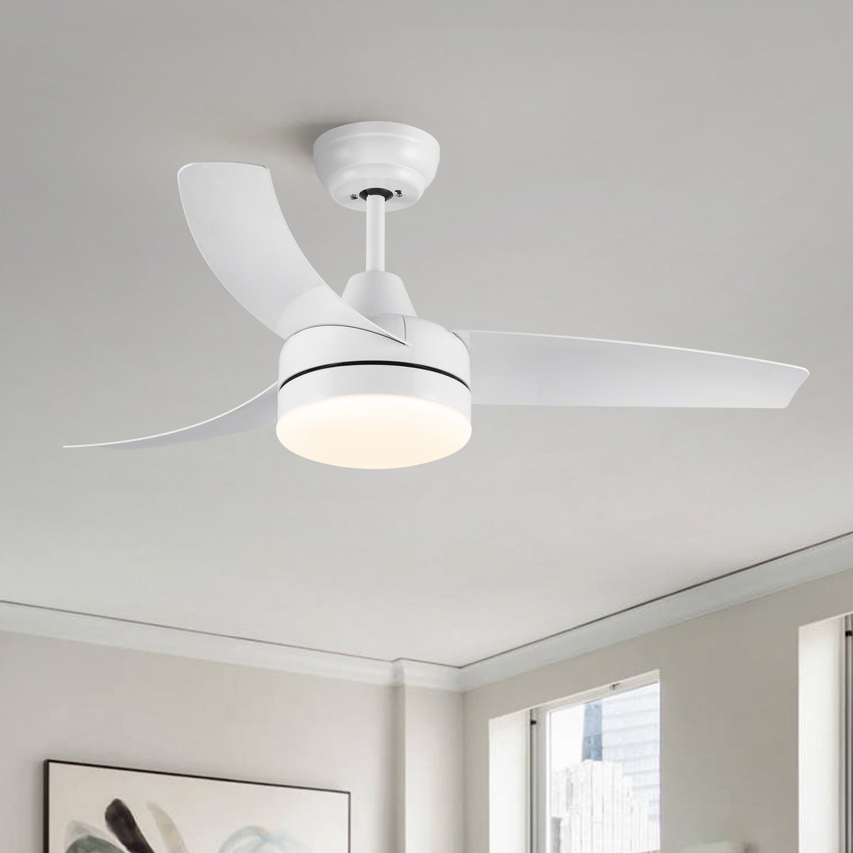42" Modern Sleek White Ceiling Fan With Light