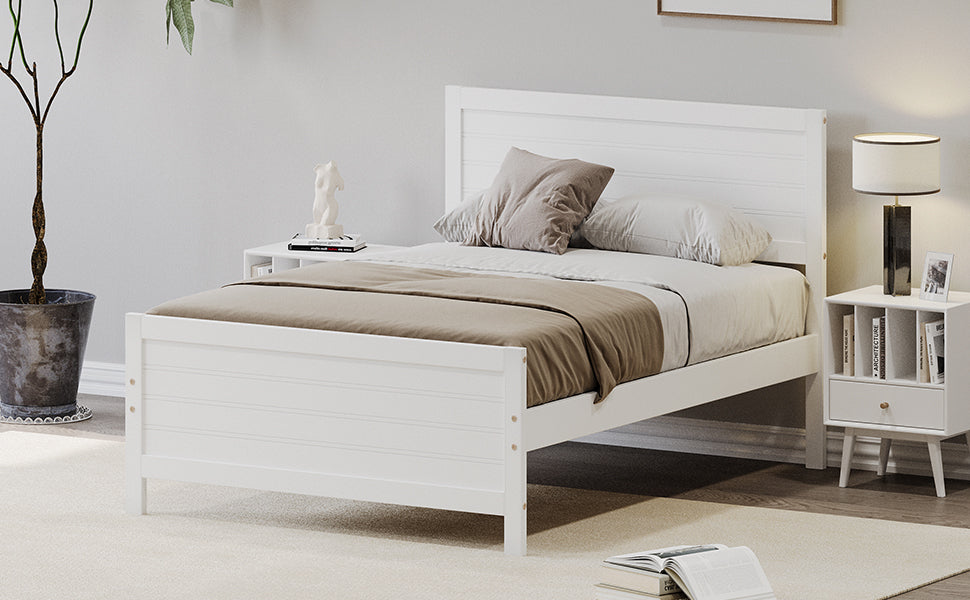 Full-Size Solid Wood Platform Bed Frame in White