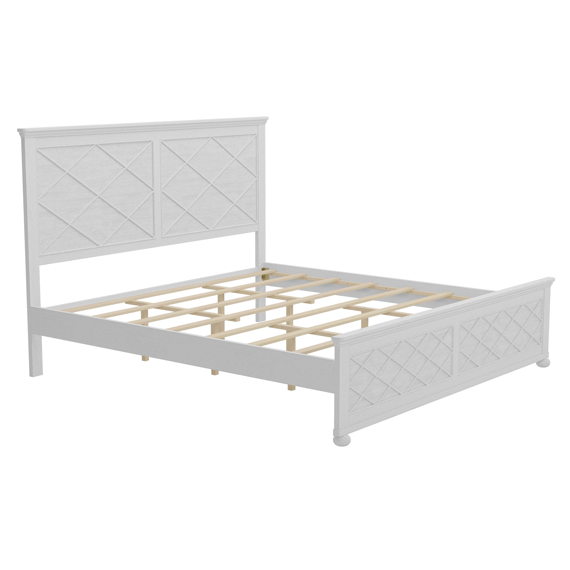 Coastal King Size Farmhouse Solid Wood Bed Frame in Antique White