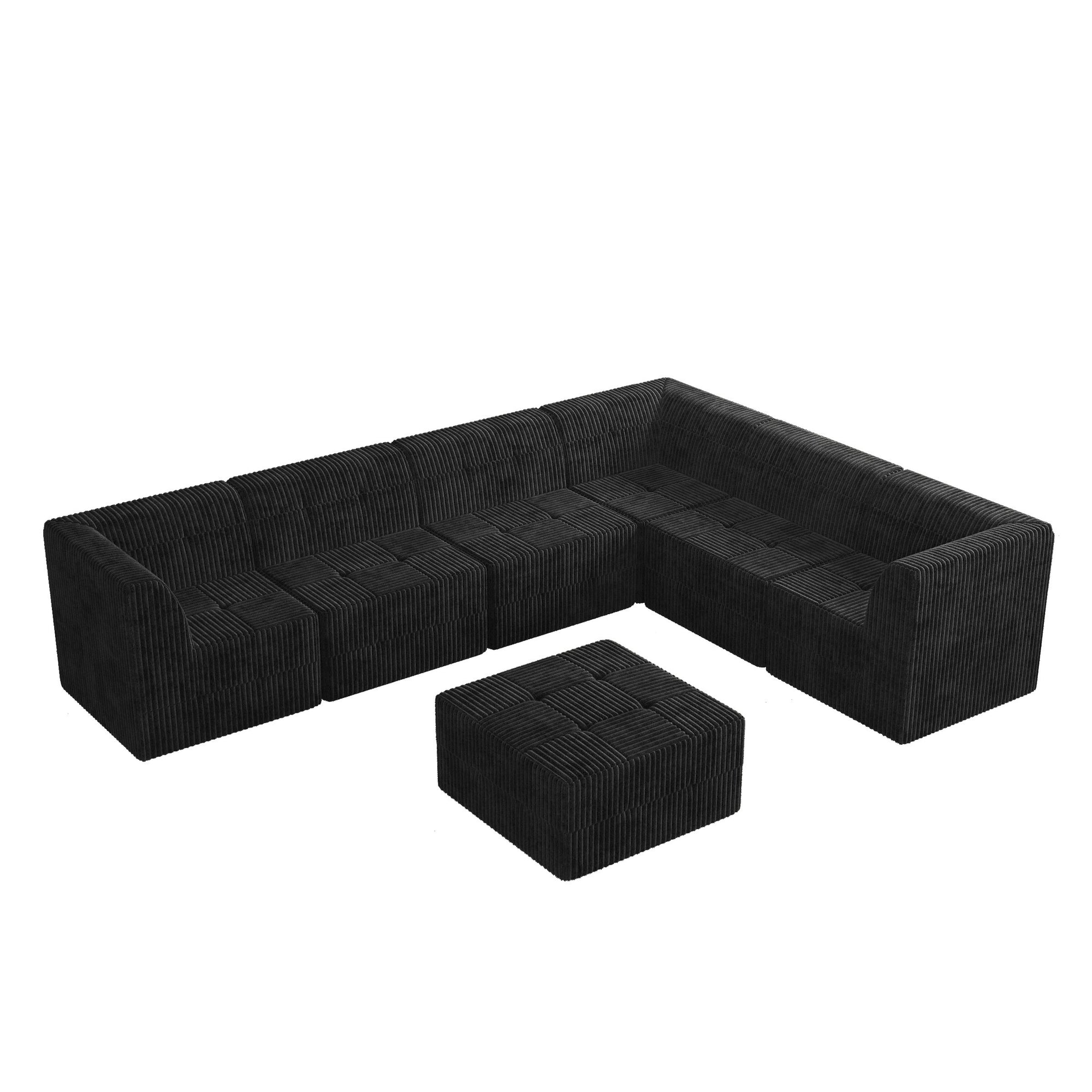 L Shape Modular Sectional Sofa with Soft Terrycloth Upholstery and Space-Efficient Design for Living Room and Bedroom In Black