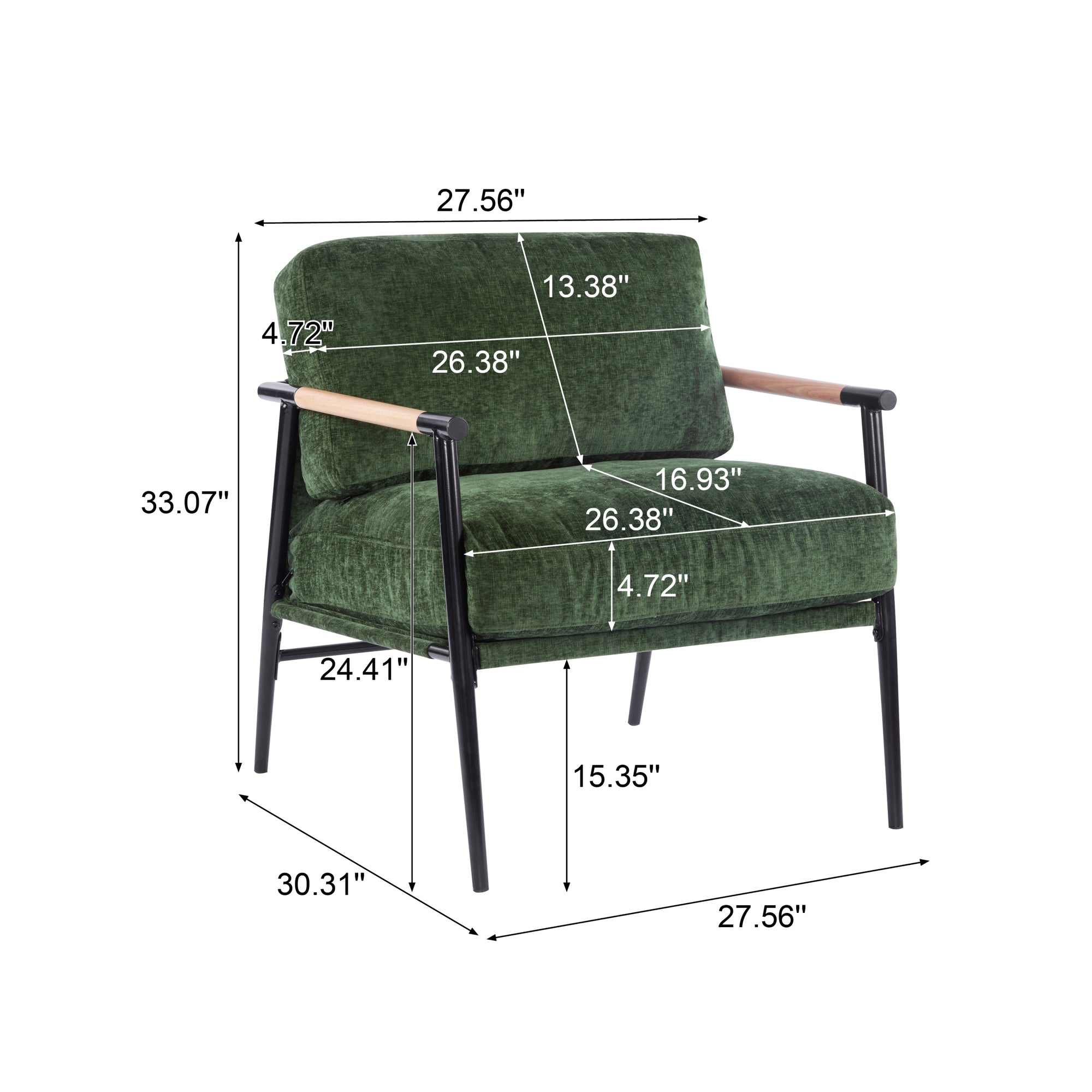 Minimalist Metal Frame Accent Chair With Plush Green Cushions