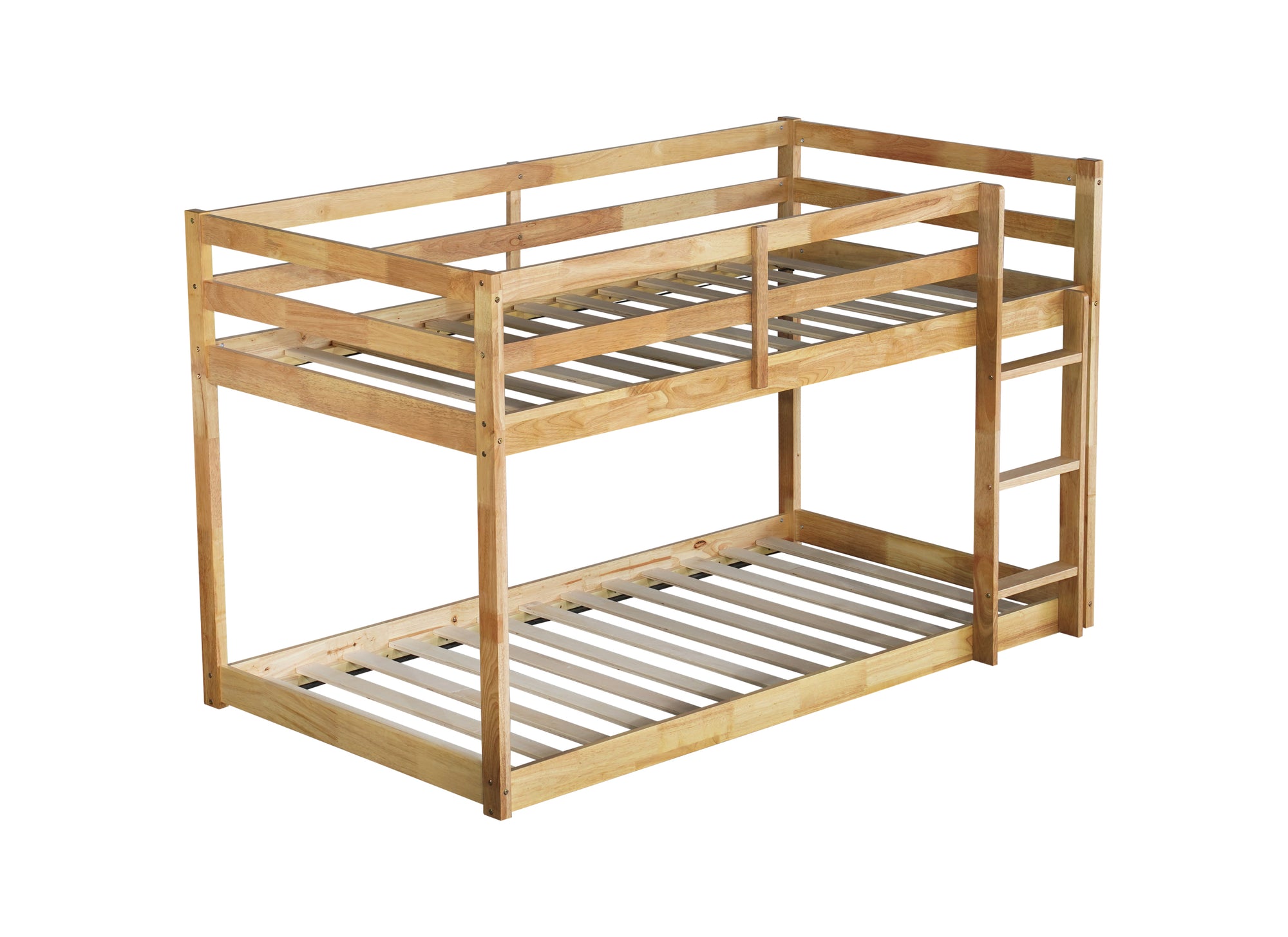 Twin Over Twin Rubber Wood Loft Bed with Ladder in Natural Finish