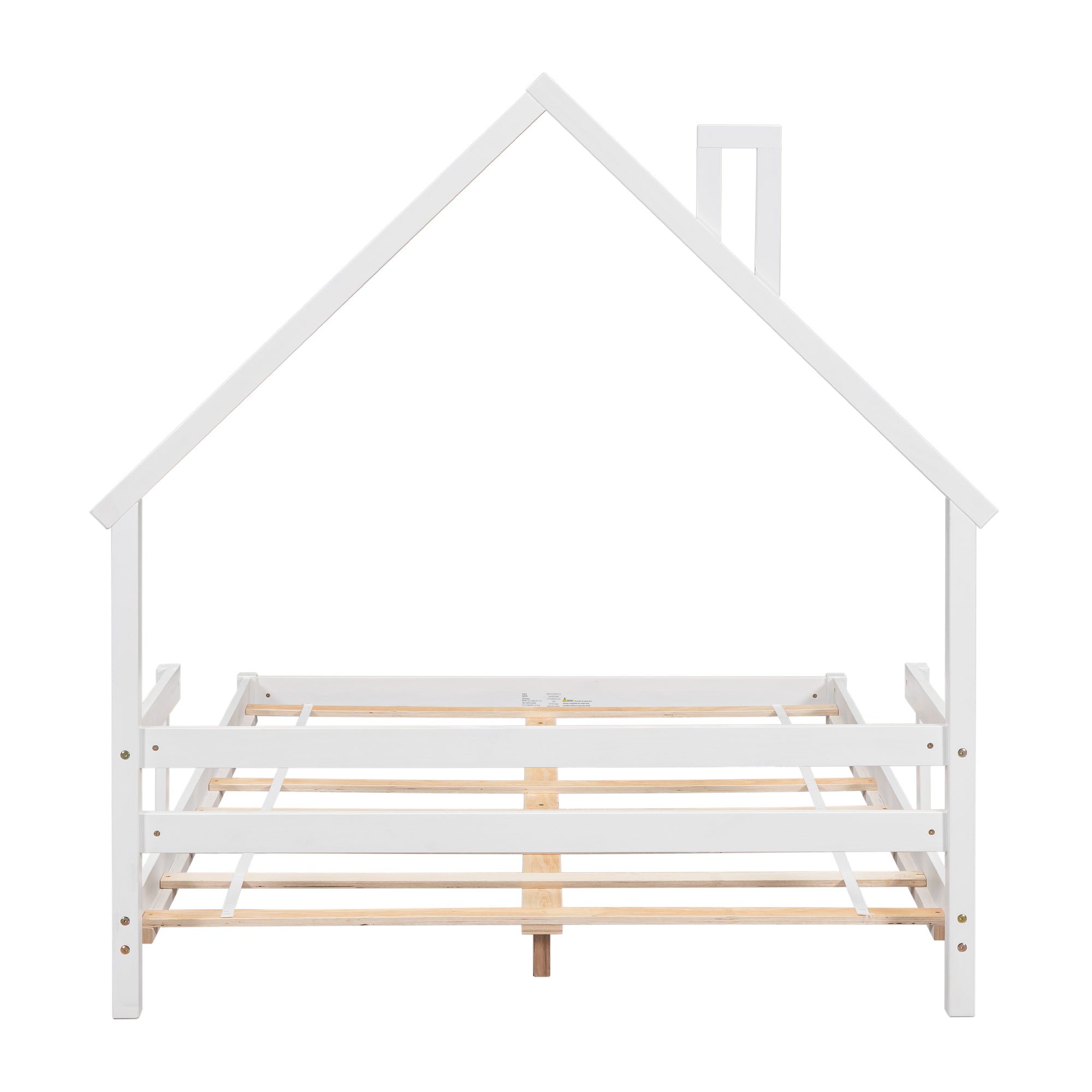 Full House-Shaped Headboard Bed with Handrails in White