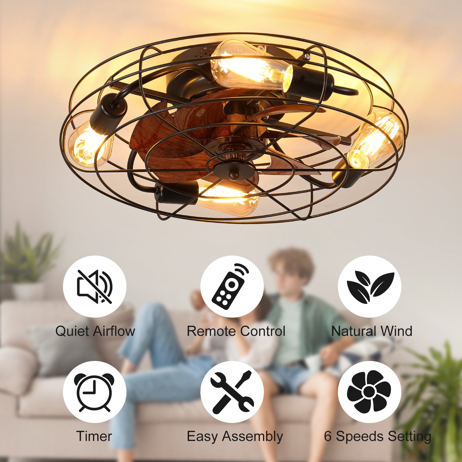 20'' Farmhouse Caged Ceiling Fan with Light