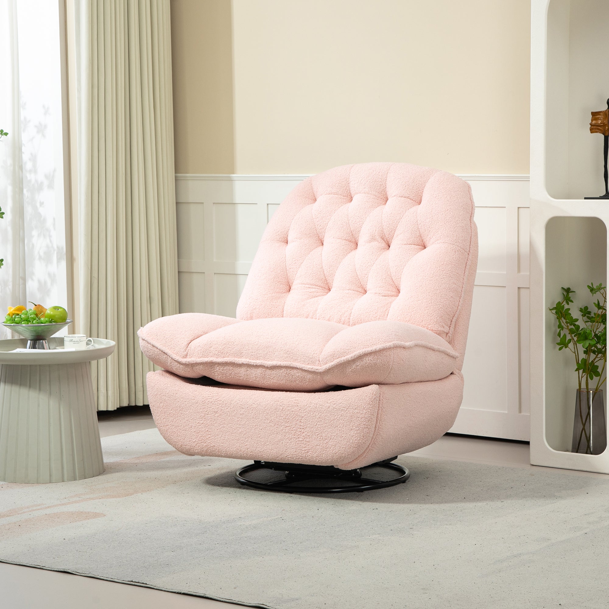 Pink Upholstered Push-Back Recliner with Glider & Swivel