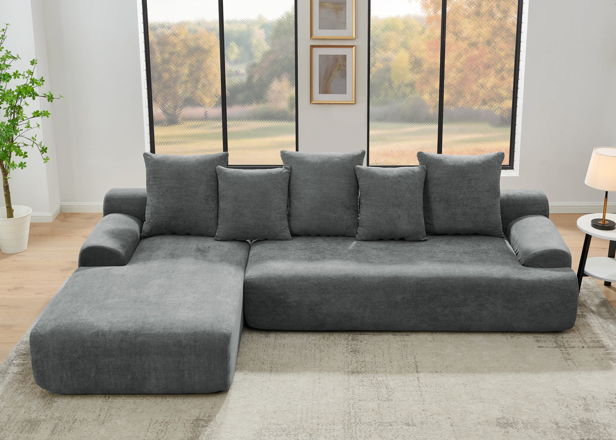 Durban 4-Seat Velvet Modular Sofa in Gray