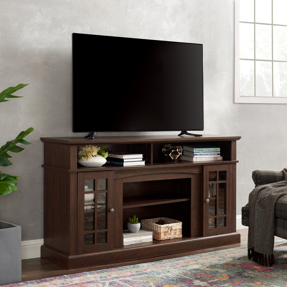 Classic TV Media Stand Modern Entertainment Console for TV Up to 65 Inches with Open Closed Storage In Espresso