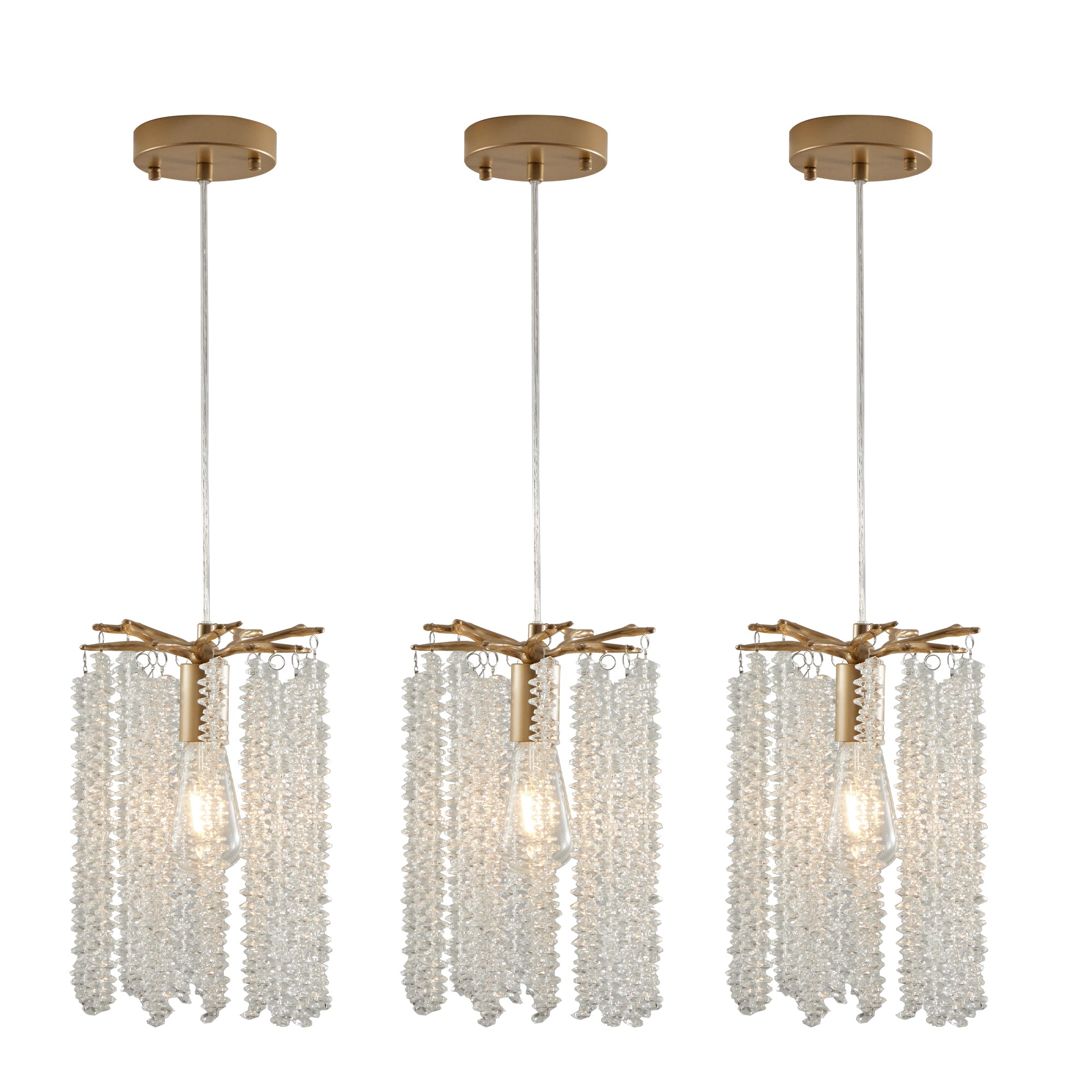 Aestin's Elegant Gold Finish Chandeliers with Waterfall Bead Design