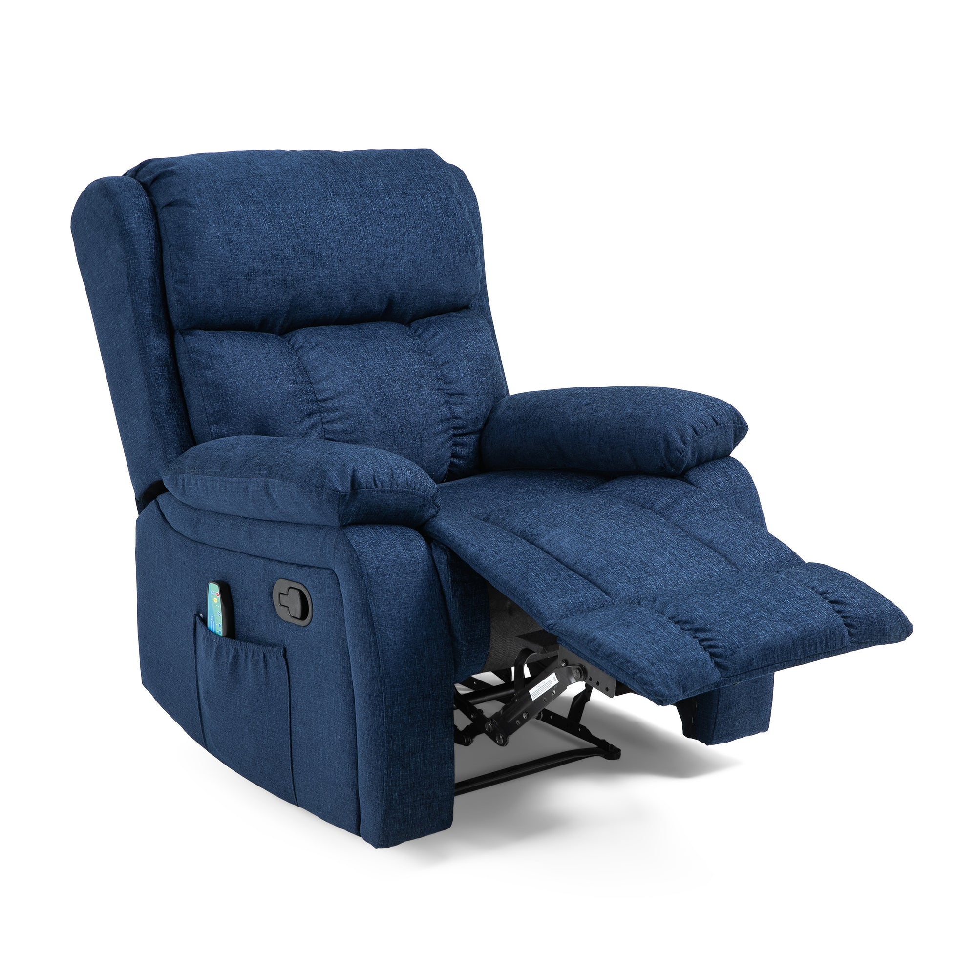 Navy Blue Fabric Heat & Massage Recliner