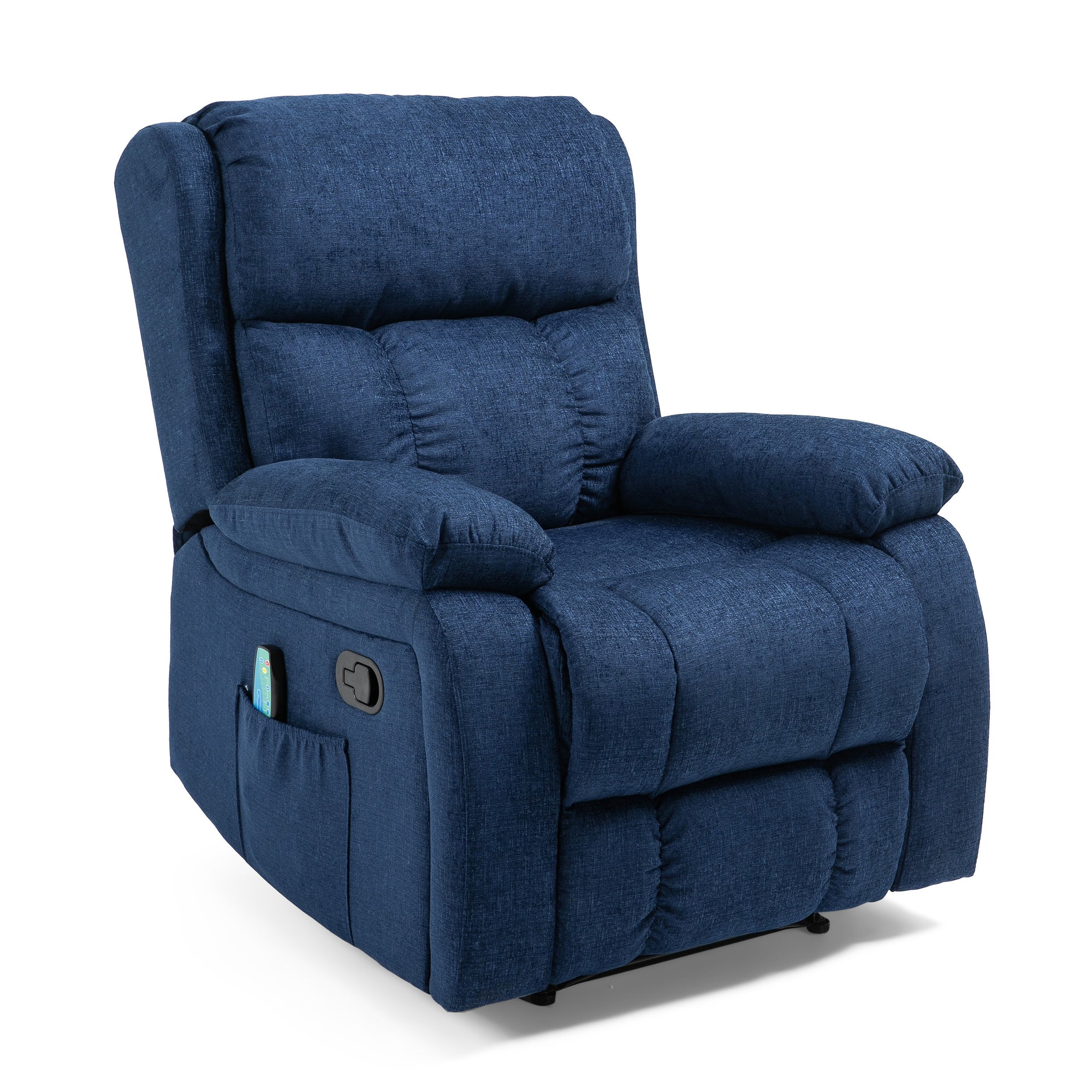 Navy Blue Fabric Heat & Massage Recliner