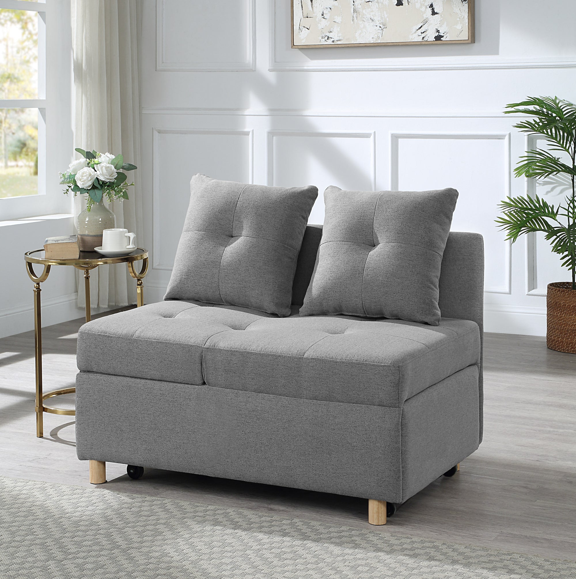 Space Saving 4-in-1 Convertible Sofa & Couch In Gray Fabric