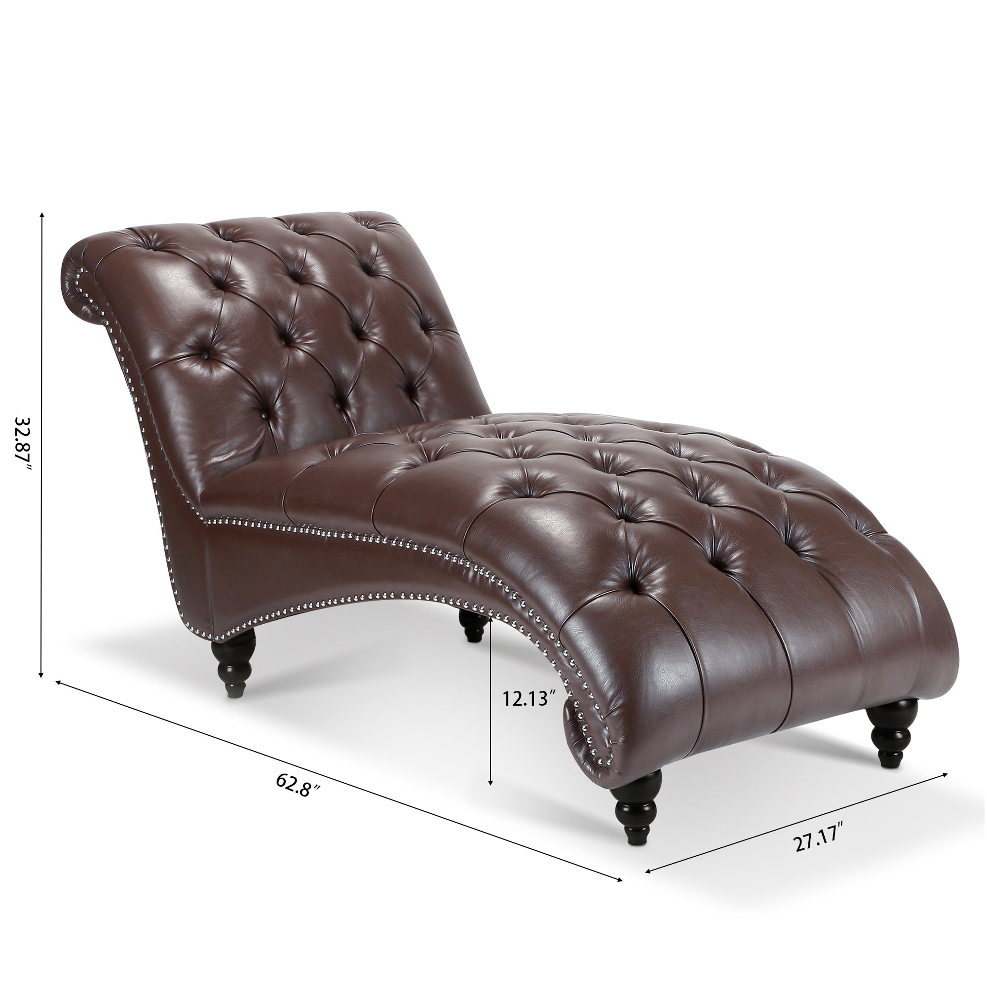 Dark Brown Faux Tufted Armless Chaise Lounge