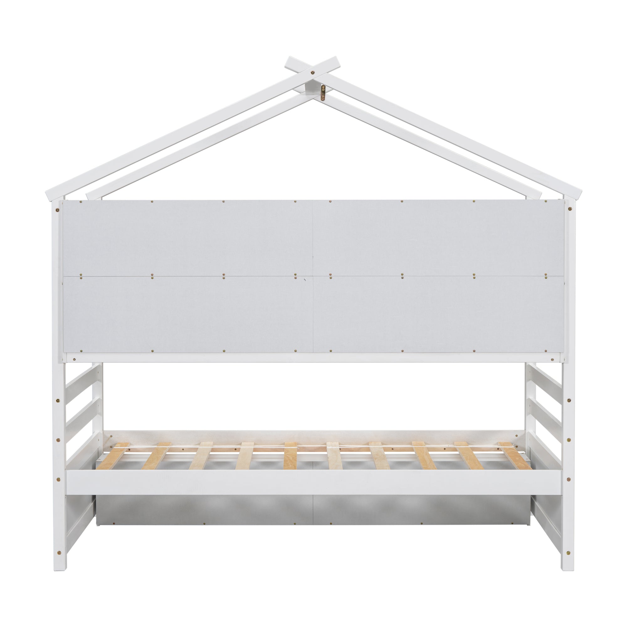 Twin Bed with Roof, Bedside Shelves, and Under-Bed Storage in White