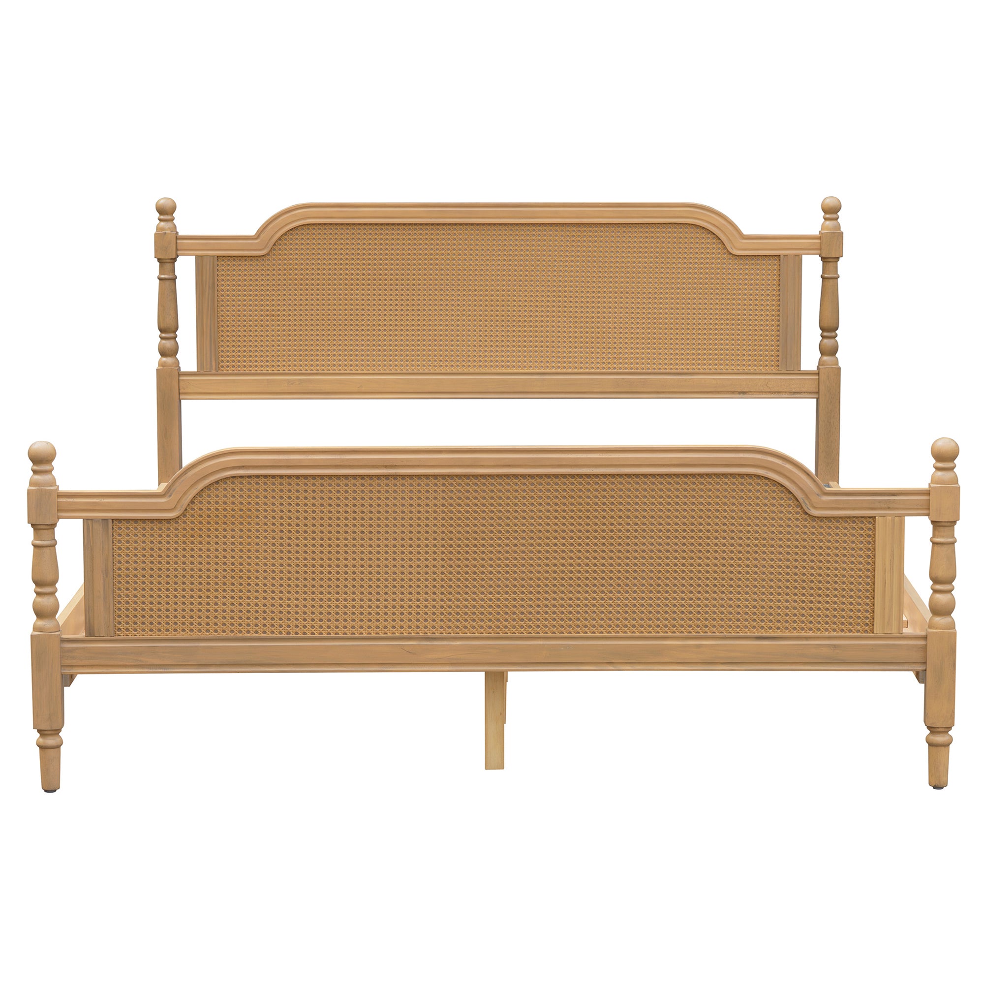 Walnut Toned King Rattan Bed Frame with Elegant Rattan Headboard