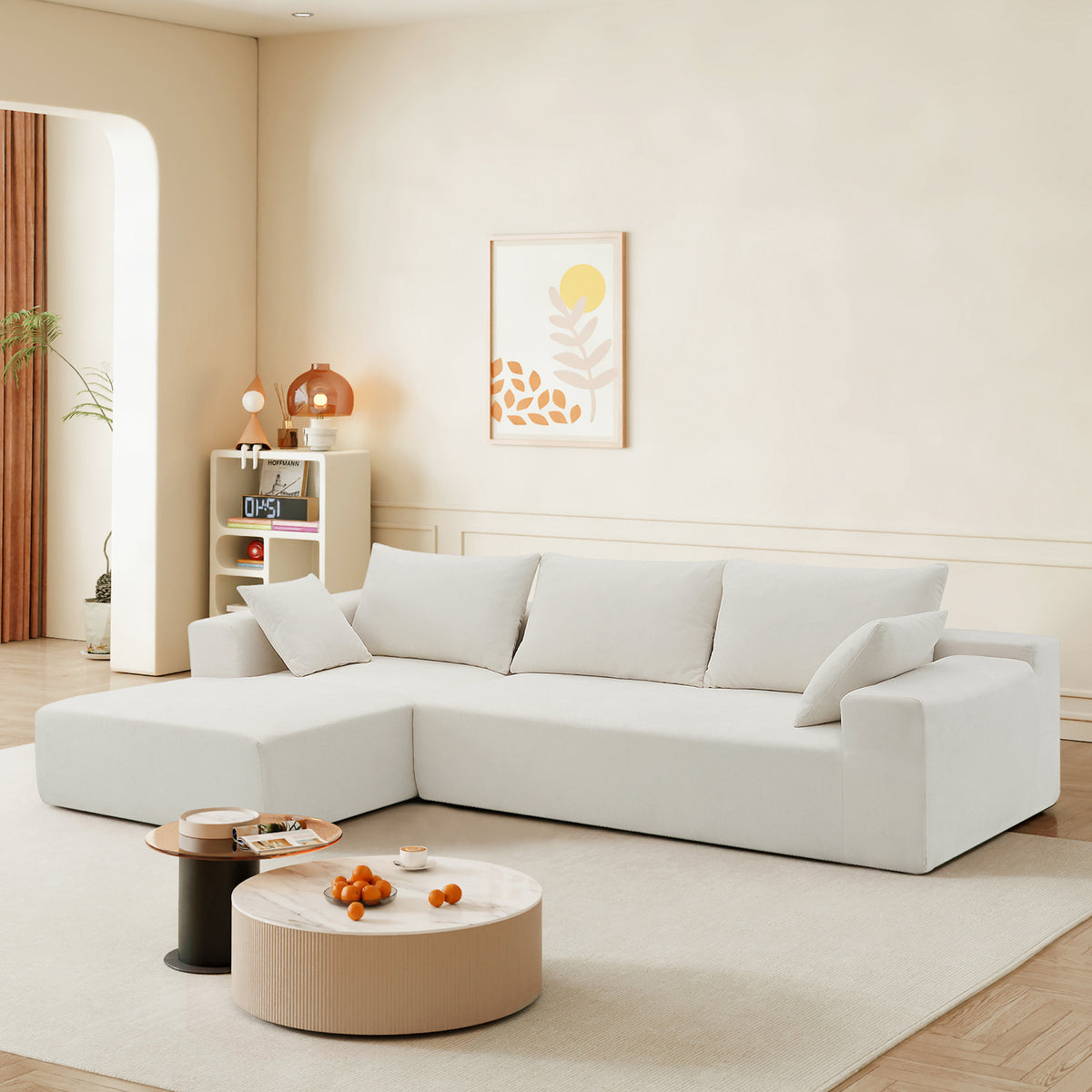 Addis 4-Seat Modular Convertible Sofa in Cream