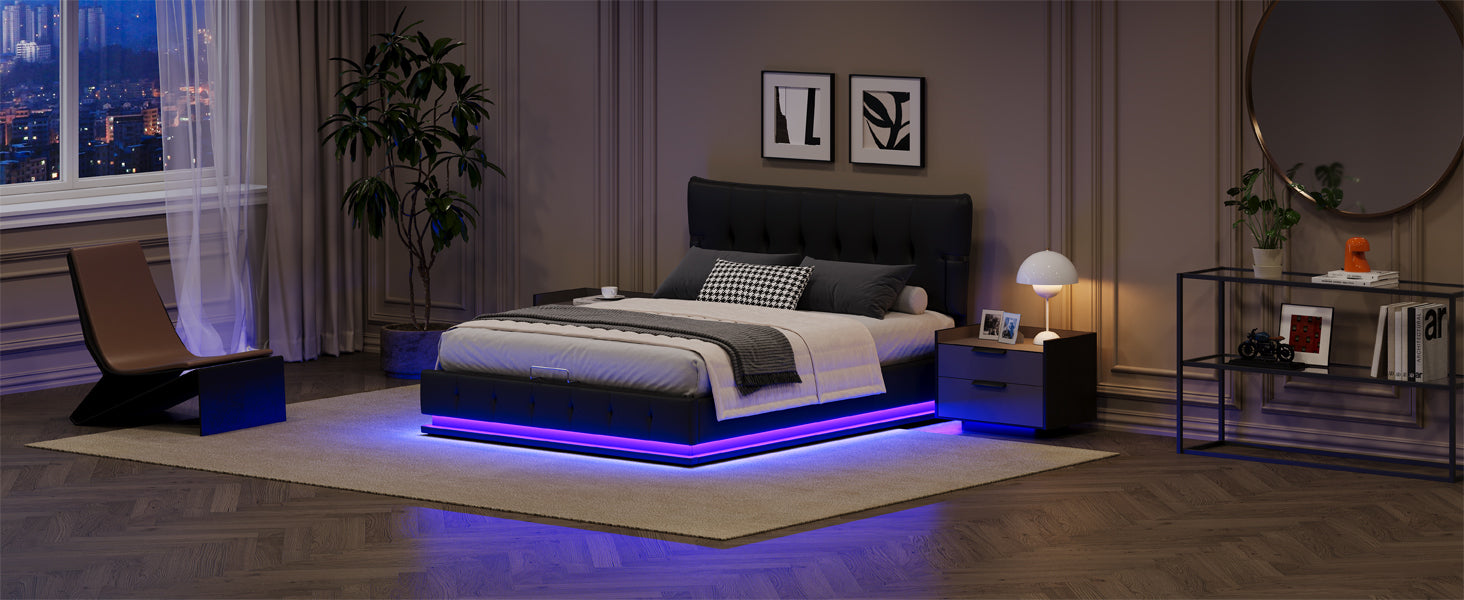 Hydraulic Lift Queen Bed with RGB LED Lighting