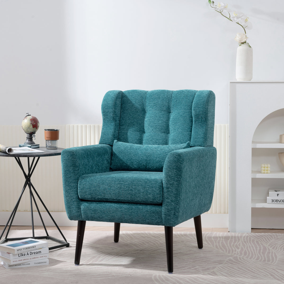 Modern Mid Century Accent Chair In Teal Chenille