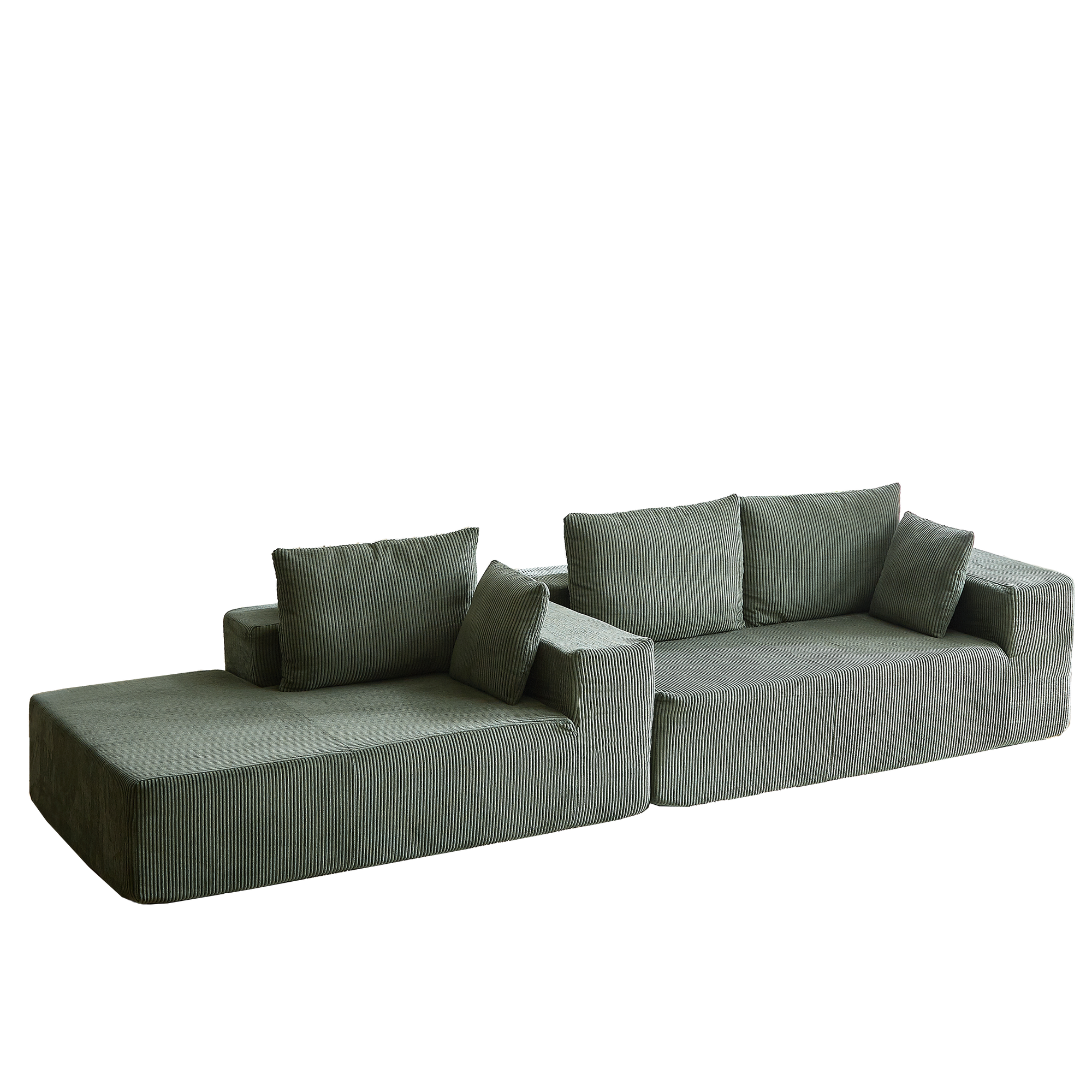 Modern Corduroy Upholstered Modular Sectional Sofa Set With Free Combination Design And Five Pillows In Green