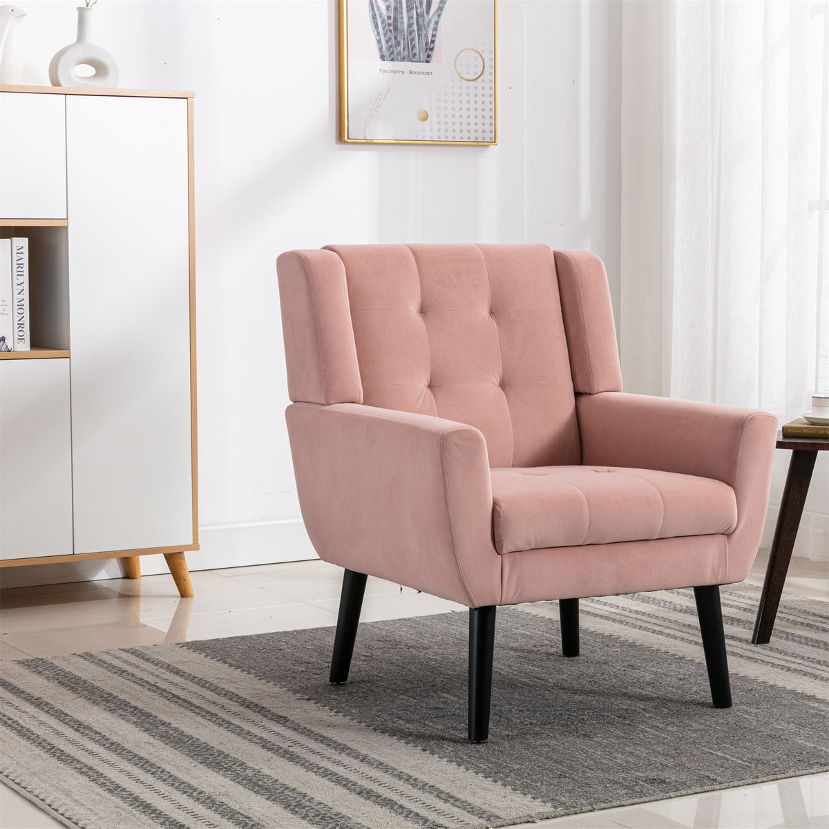 Modern Soft Pink Velvet Upholstered Accent Chair