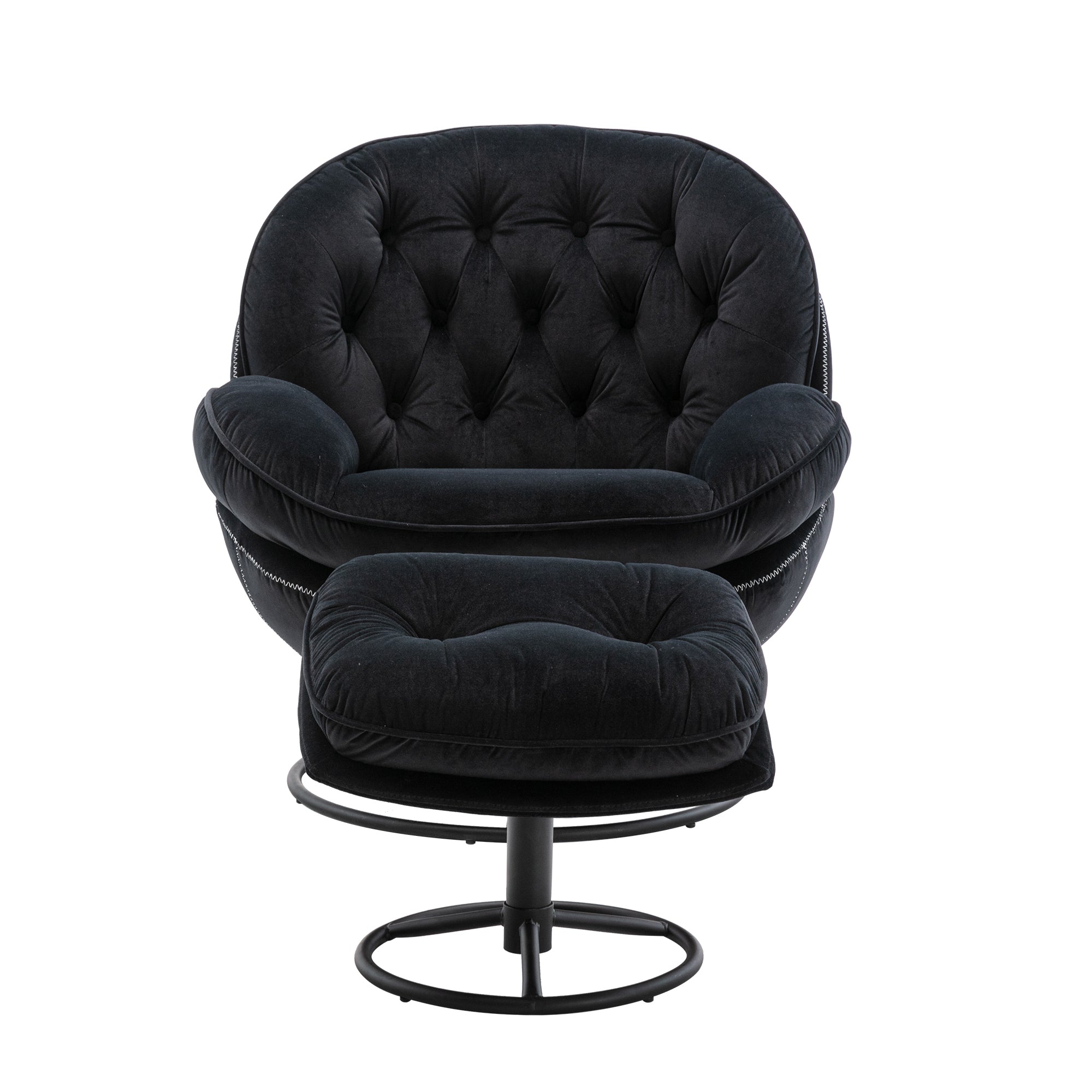 Black Upholstered Velvet Chair and Ottoman Set