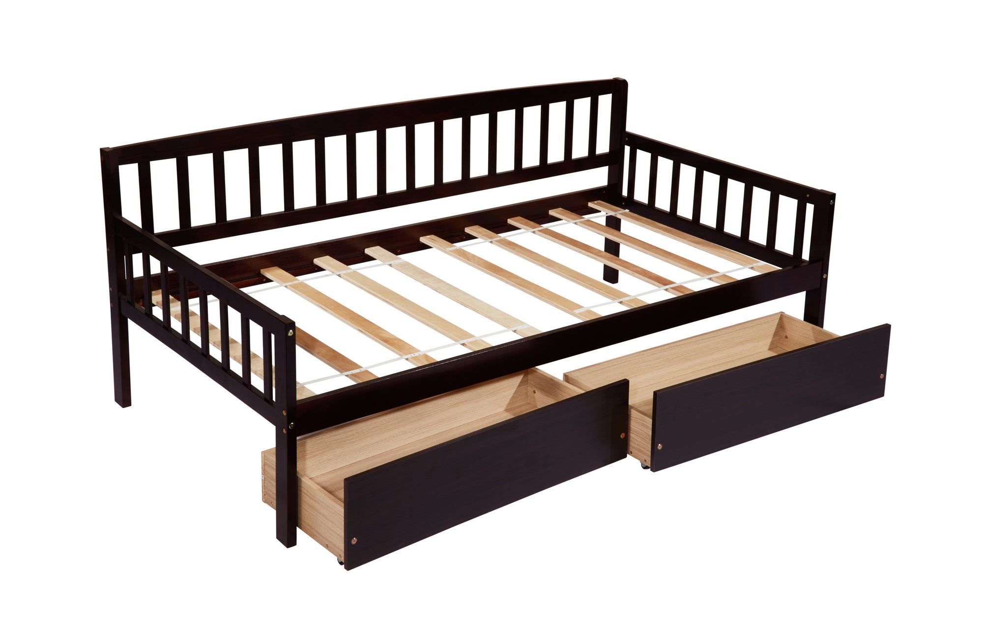 Espresso Tones Twin-Size Pine Wood Daybed with Storage Drawers