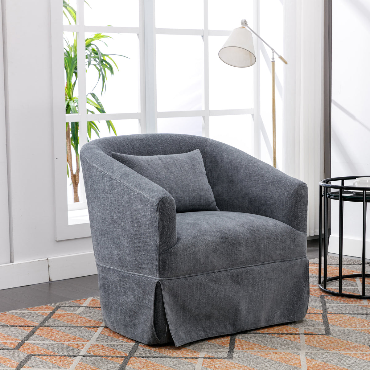 Gray Linen Blend Swivel Accent Armchair