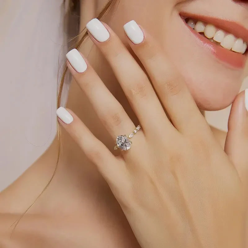 S925 3CT Elegant Oval Set Moissanite Accented Band Ring