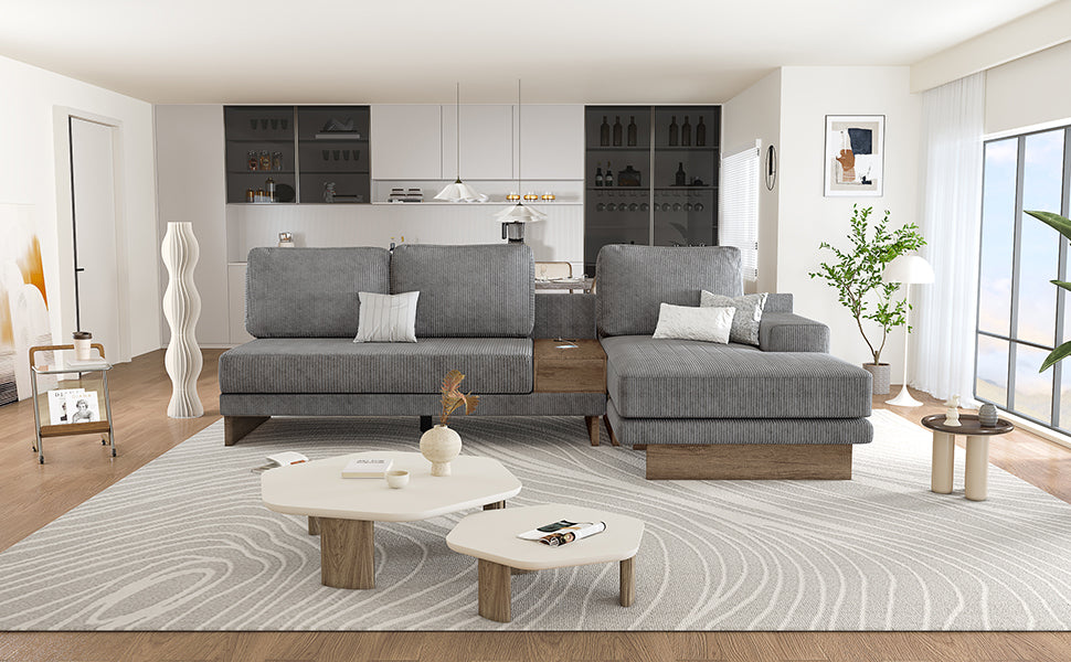 Osaka Sectional Sofa with Storage Drawer in Gray Corduroy