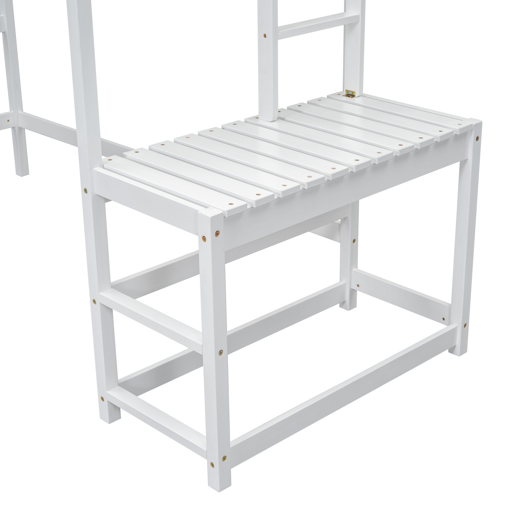 White Twin High Loft Bed with Ladder Landing Platform, Ladders, and Guardrails