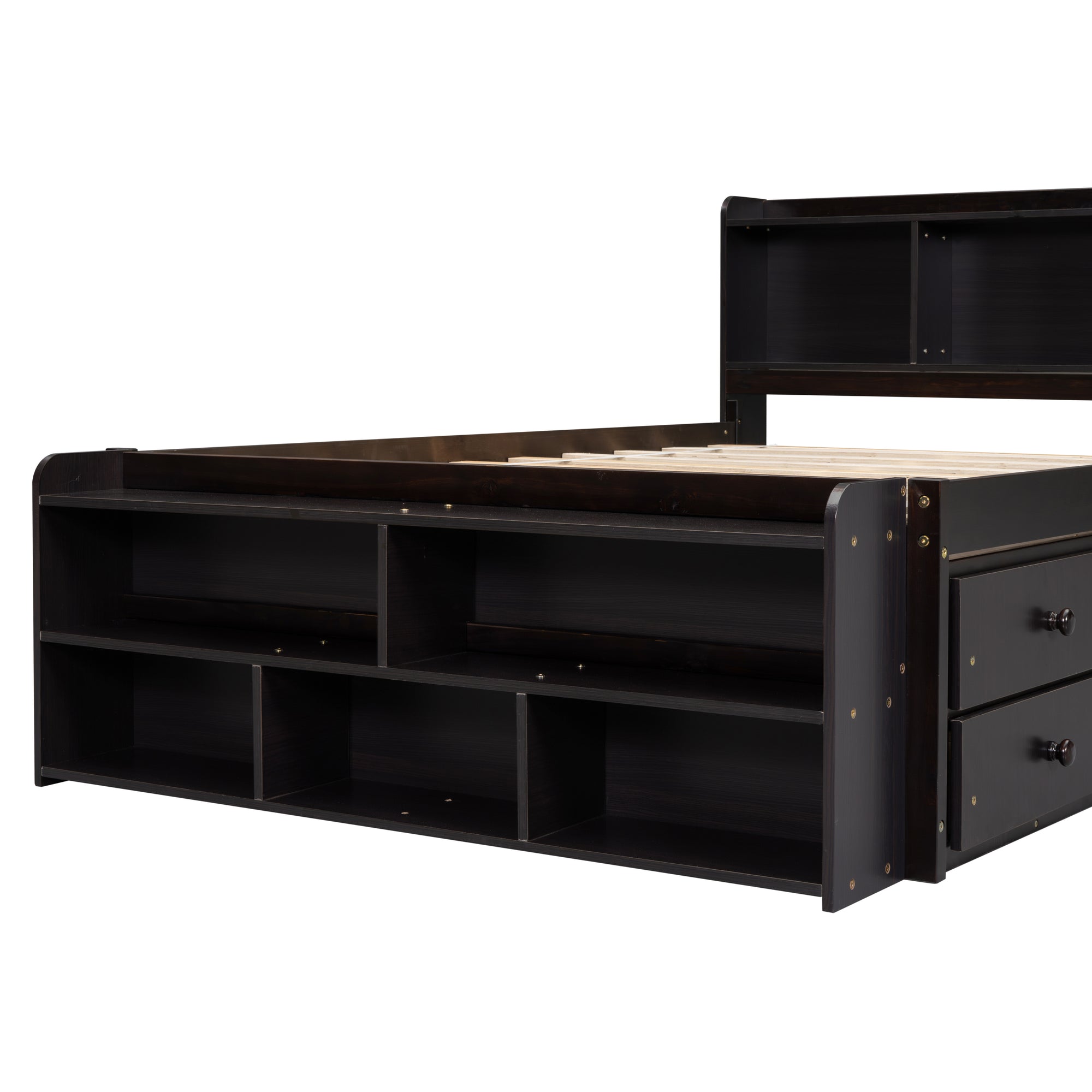 Full Bed with Bookcase Headboard, Under-Bed Storage Drawers & Bed-End Storage Case in Espresso