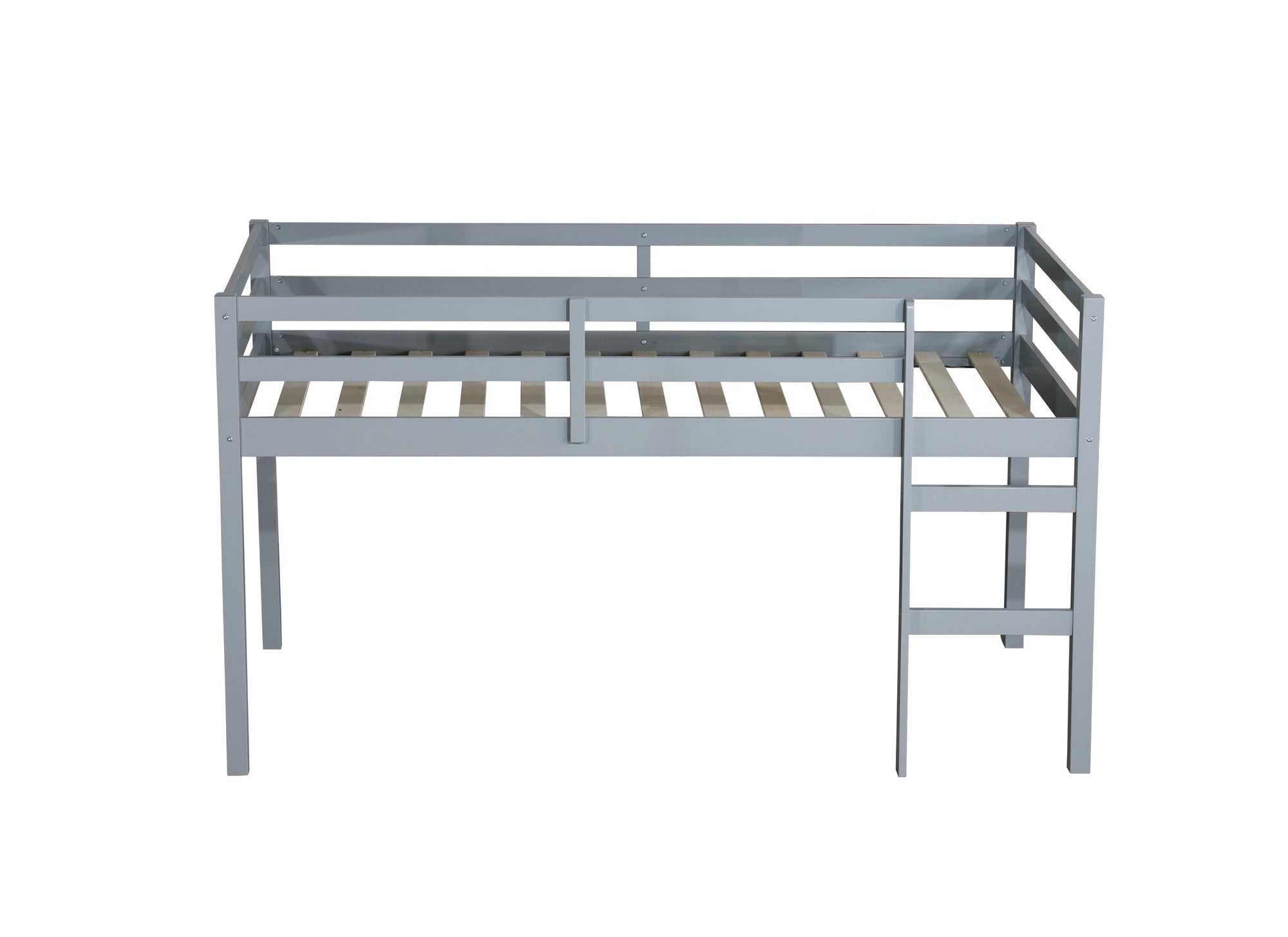 Gray Twin Loft Bed with Ladder in Rubber Wood