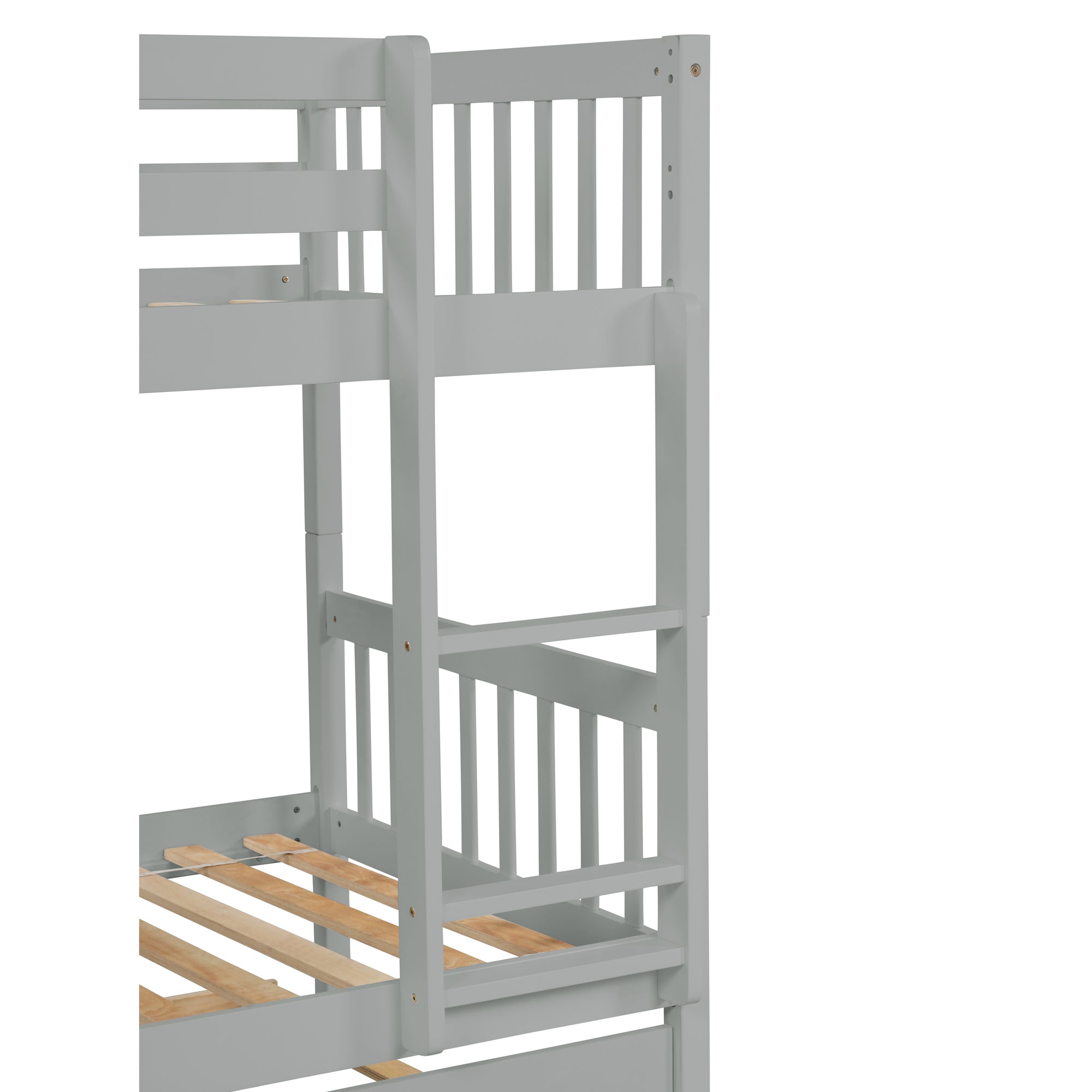 Gray Twin Over Twin Rubber Wood Bunk Bed with Trundle – Convertible Design