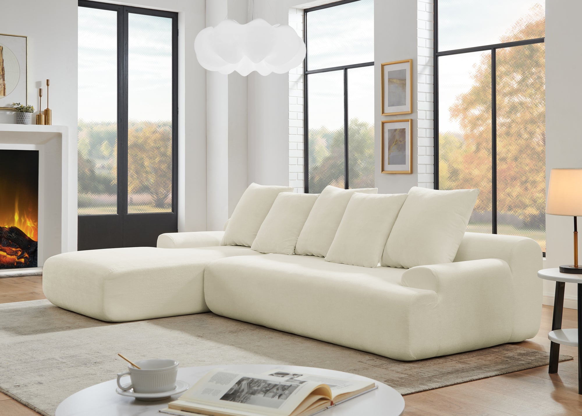 Durban 4-Seat Velvet Modular Sofa in Beige