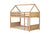 White Oak Twin Over Twin House Floor Bunk Bed with Headboards, Footboards, Guardrails, and Ladder